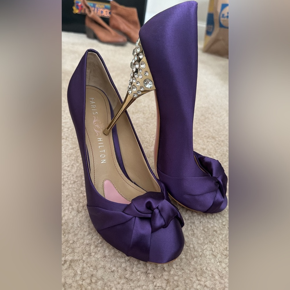 Paris Hilton Satin Crystal Heels